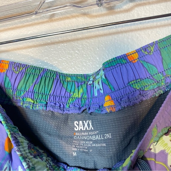 SAXX Ballpark Pouch Cannonball 2in1 Blue Floral Swim Trunk Shorts Mens Medium - Picture 2 of 4